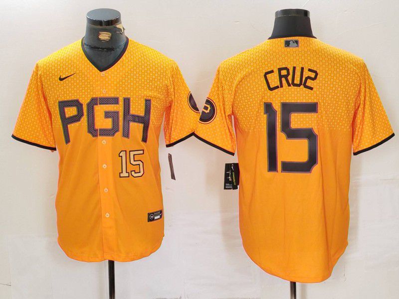 Men Pittsburgh Pirates #15 Cruz Yellow City Edition 2024 Nike MLB Jersey style 2